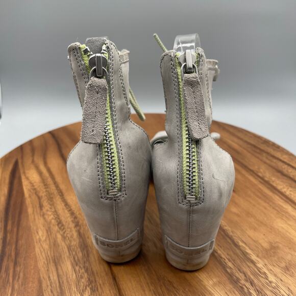 Sorel Joanie Sandals Womens Size 9 Gray Leather Peep Toe Wedge Casual Comfort - Picture 4 of 8